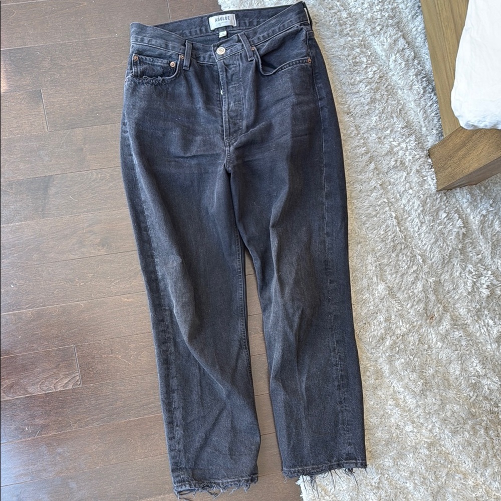Agolde Black Straight Jeans with Raw Hem